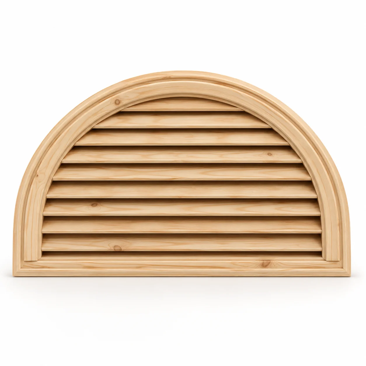 Photorealistic half-round timber gable vent concept based on the Karem GVHR drawing