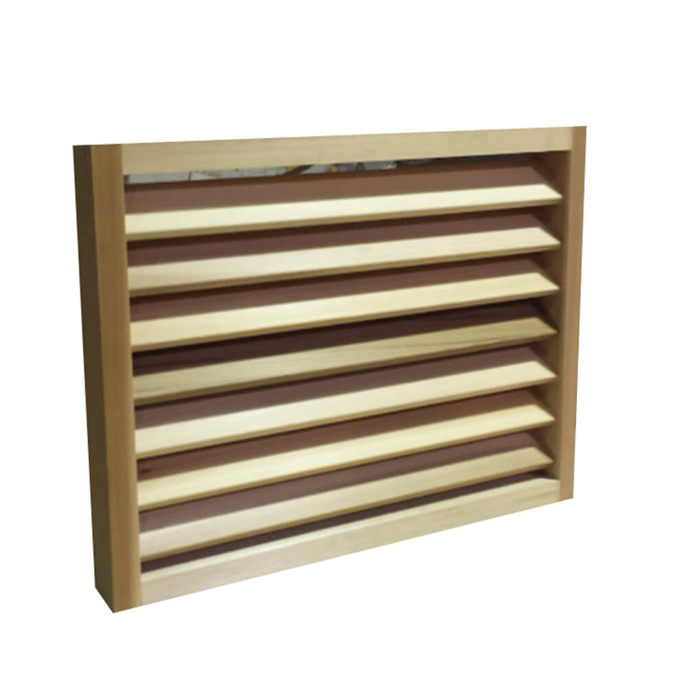 Timber louvre panel with broad angled blades